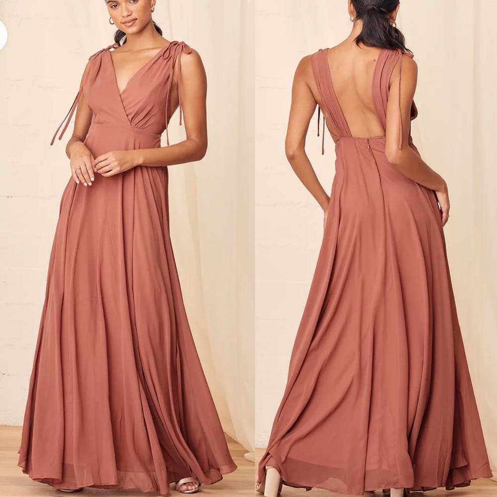 Lulus Dance the Night Away Rusty Rose Backless Maxi Gown Dress